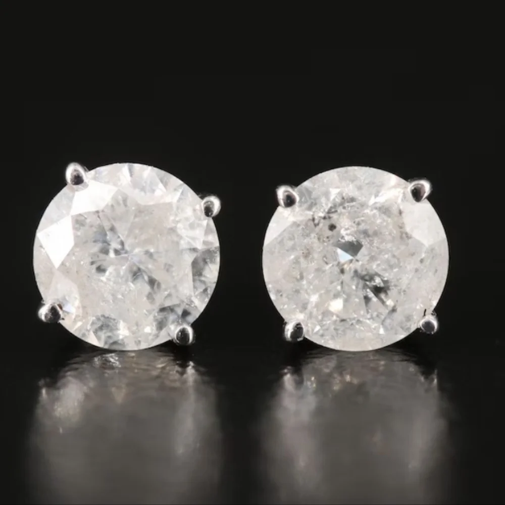 1.02ctw Solitaire Diamond Earrings 14K - Picture 1 of 6